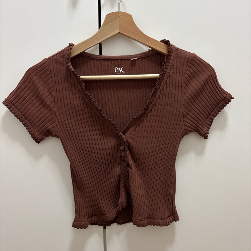 Women's Brown Ribbed Top